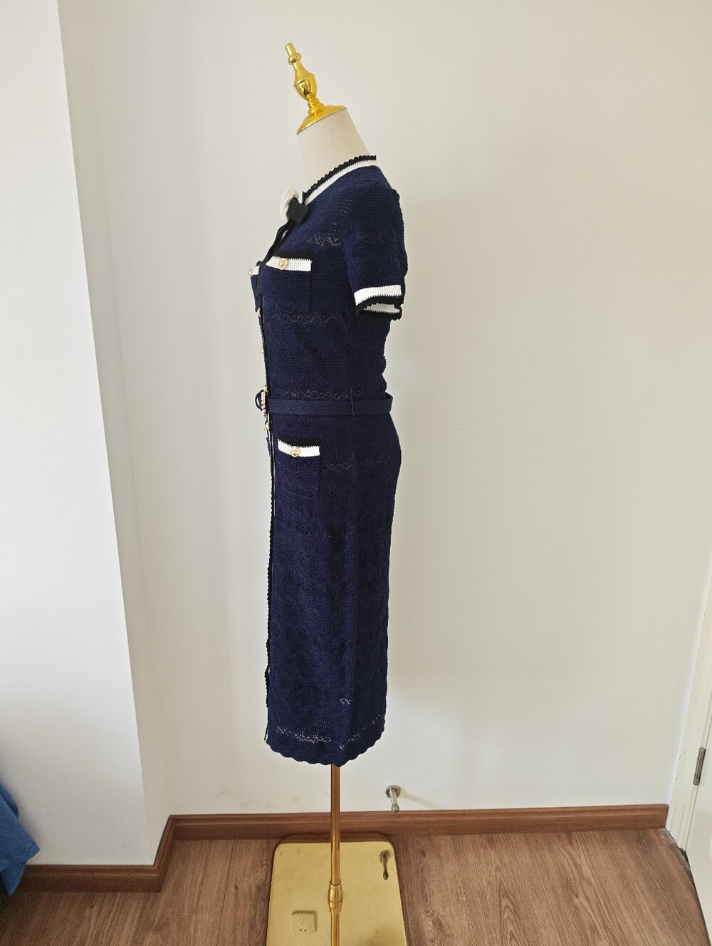 Self Portrait Navy Pointelle Knit Midi Dress - Picture 10 of 14